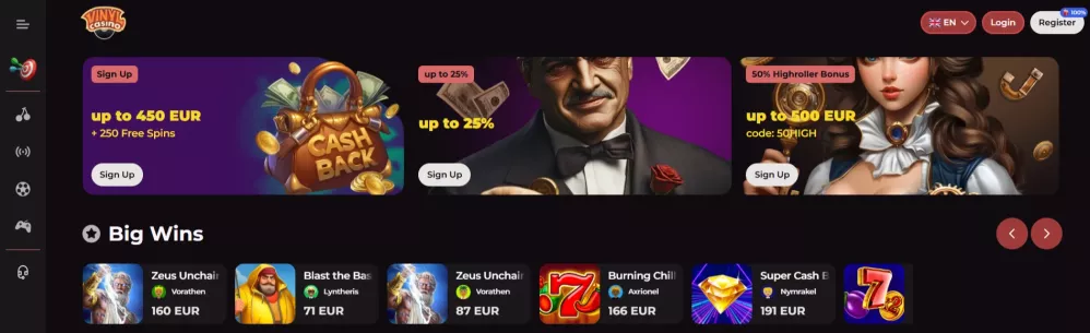Vinyl Casino — odbierz bonus 100% do 2250 PLN + 200 darmowych spinów i krab bonusowy